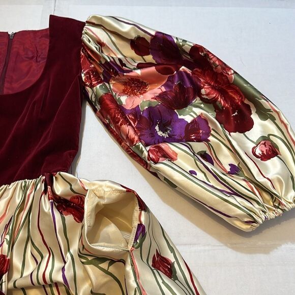 Vintage Victor Costa velvet satin floral dress with side pocket size 8 - Picture 17 of 17